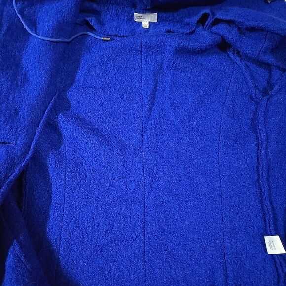 Y2K Wool Statement Sweater Jacket SzS/M Hooded Blue Mod Twee Glam Rock 60s 80s - Picture 16 of 16